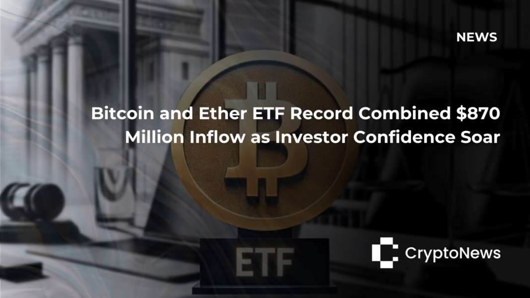 Bitcoin and Ethereum ETF pulls in combined $870 million