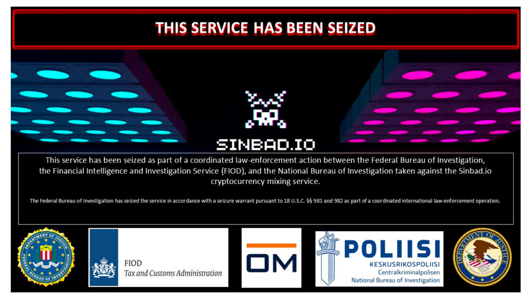 Sinbad's website says it was seized by the FBI alongside the Dutch Financial Intelligence and Investigation Service and Finnish National Bureau of Investigation. (Sinbad.io)